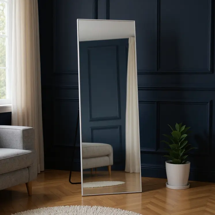 64" Silver Metal Freestanding and Wall Mount Accent Mirror