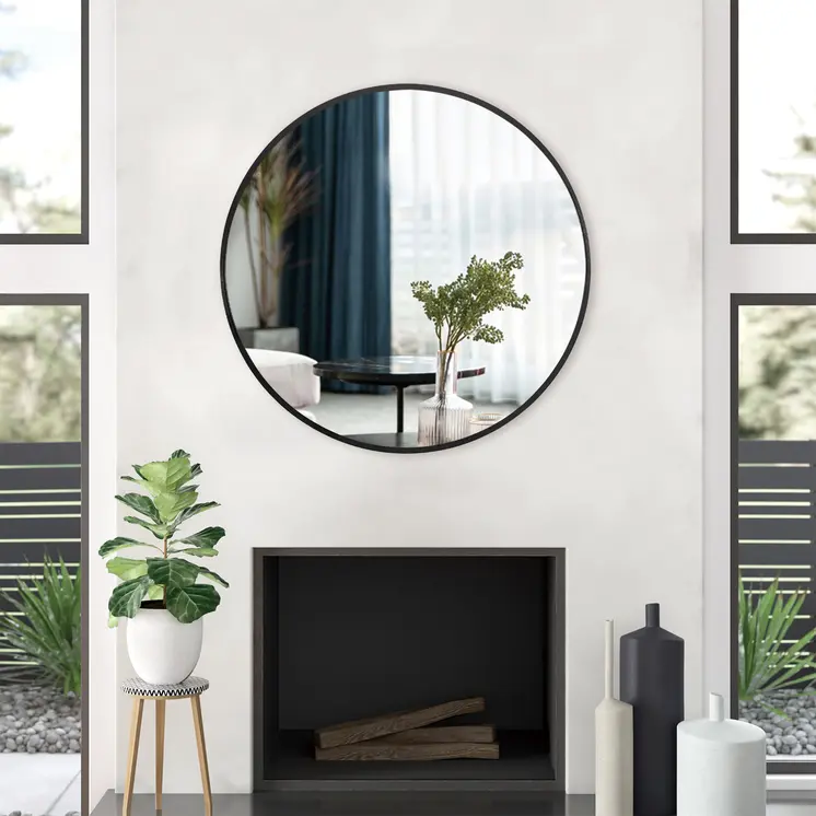 32" Black Round Metal Framed Accent Mirror