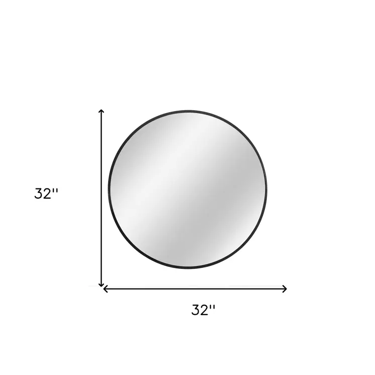 32" Black Round Metal Framed Accent Mirror
