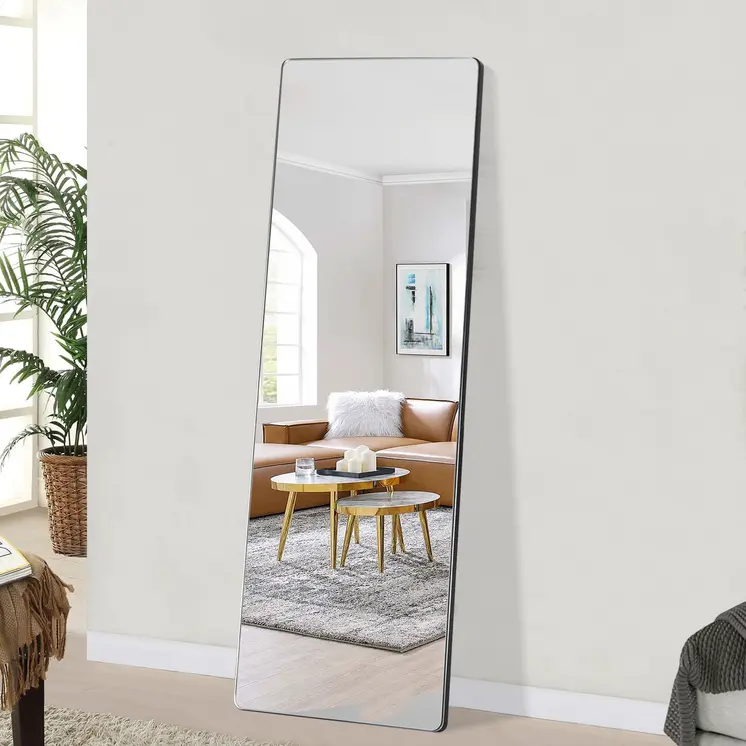 Rounded Wooden Standing Mirror