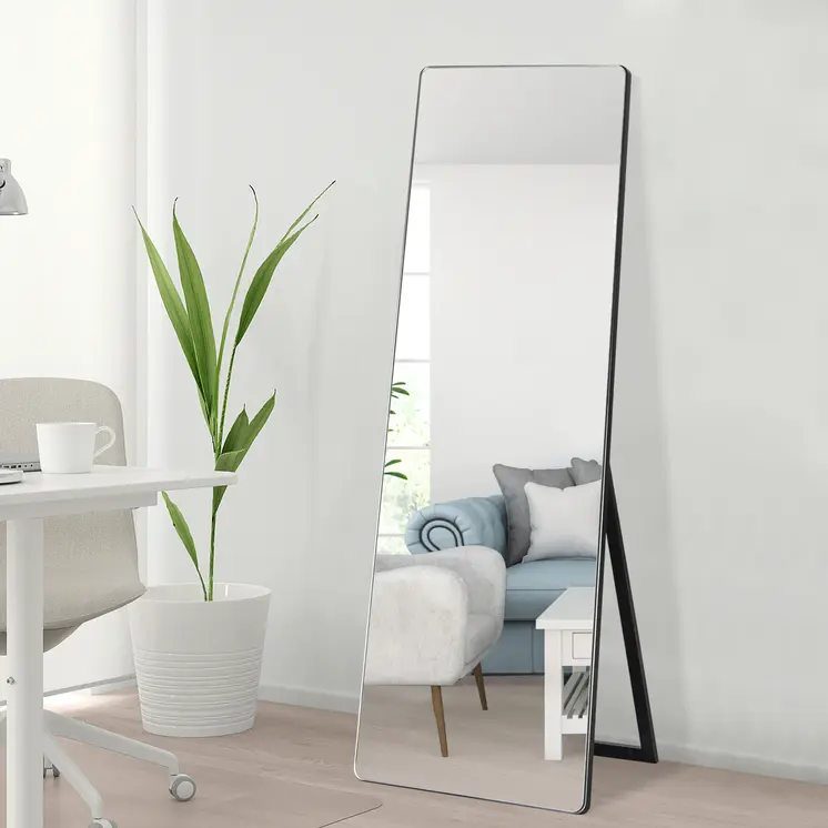 Rounded Wooden Standing Mirror