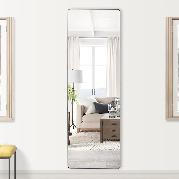 Rounded Wooden Standing Mirror