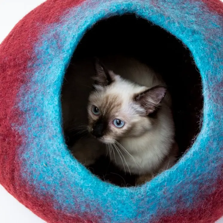 Grey and White Cat Cave Bed