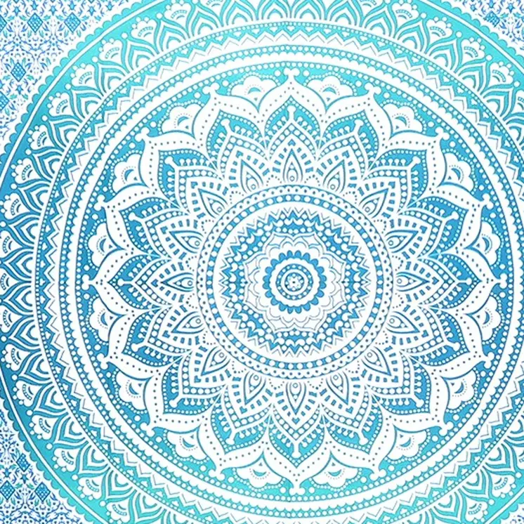 80" X 56" Blue And White Mandala Cotton Hanging Tapestry