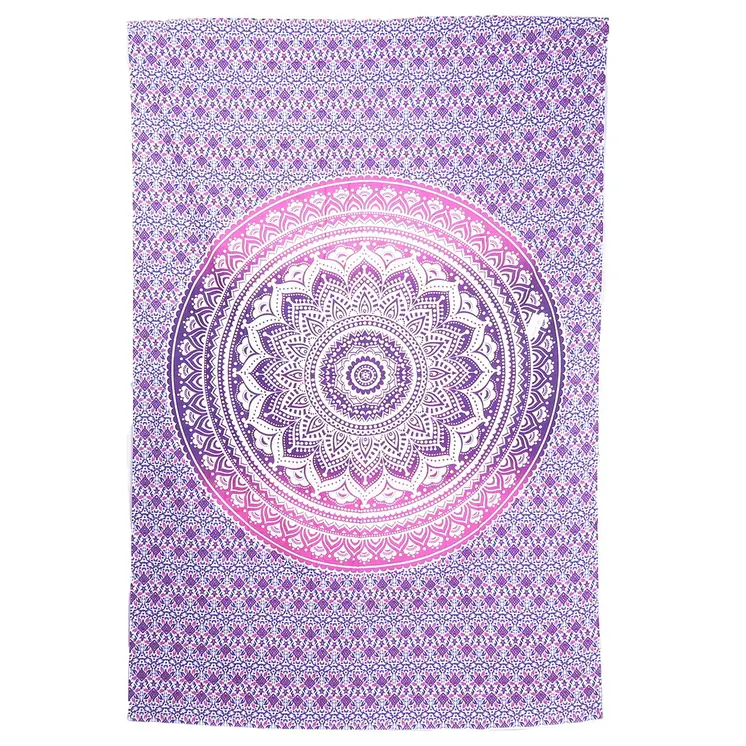 80" X 56" Purple And White Mandala Cotton Hanging Tapestry