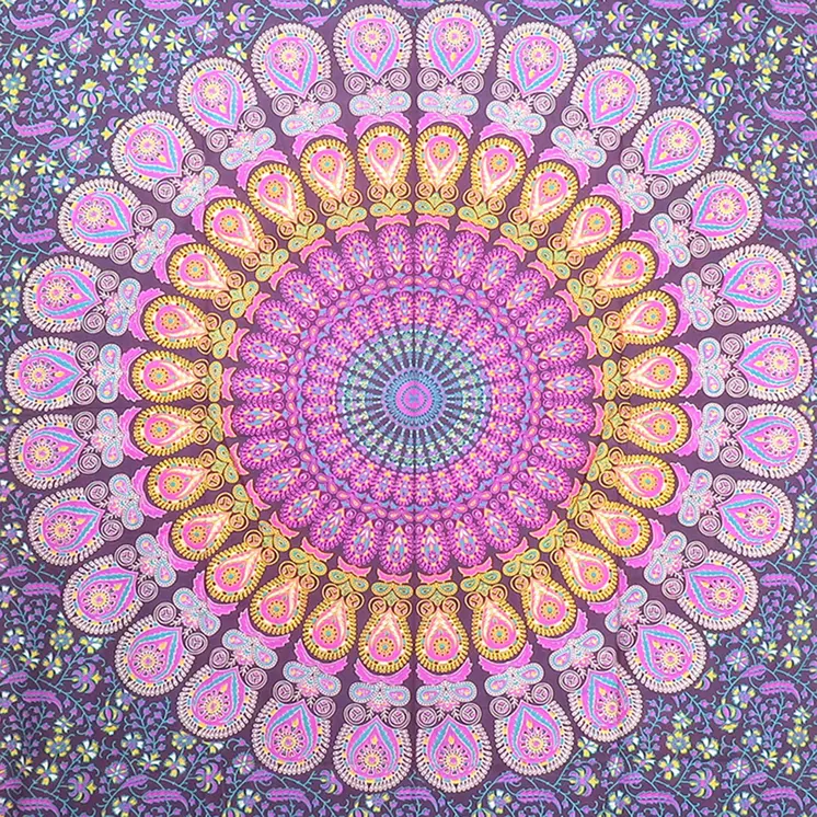 80" X 56" Purple Pink And Yellow Mandala Cotton Hanging Tapestry