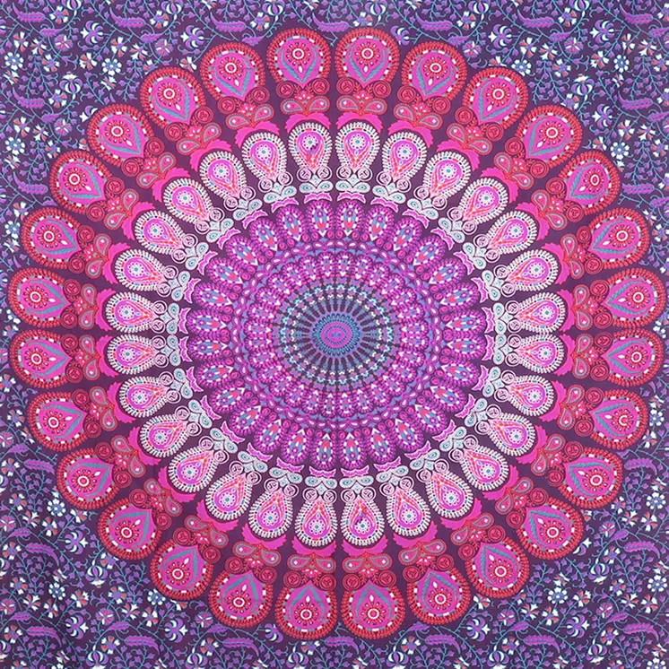 80" X 56" Purple Pink And White Mandala Cotton Hanging Tapestry