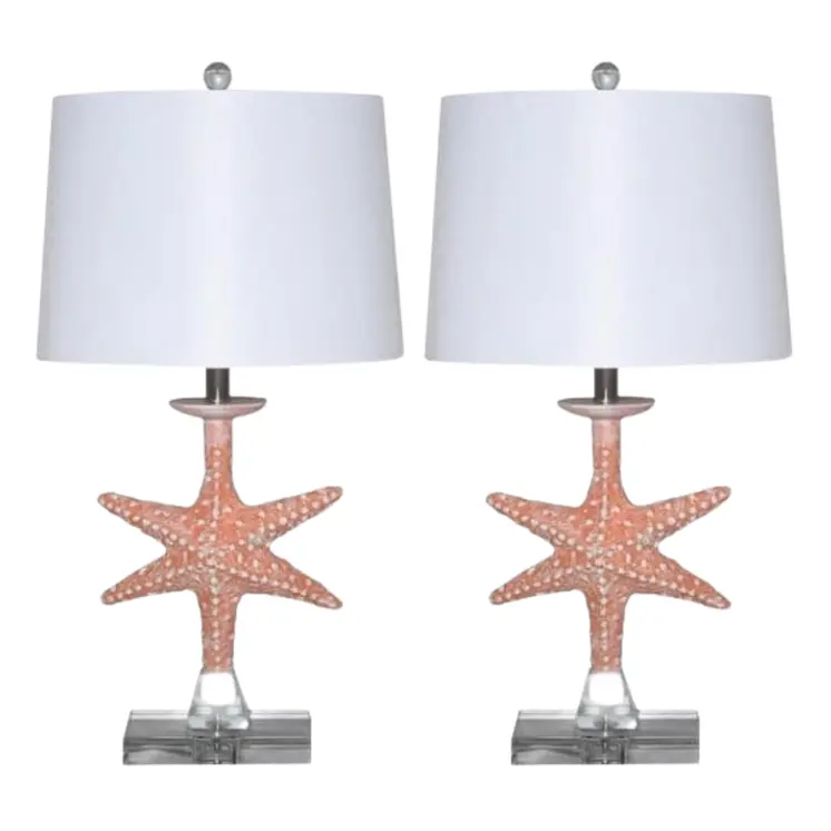 Set of Two 28" Clear Table Lamp With White Drum Shade