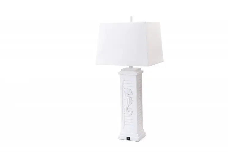 Set of Two 32" White Table Lamp With Off White Shade