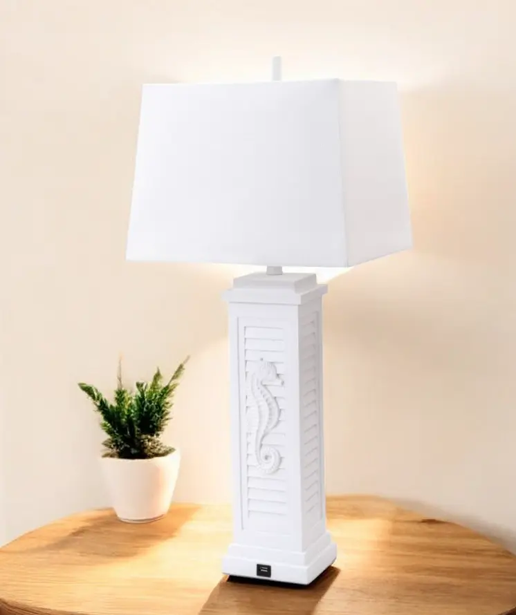 Set of Two 32" White Table Lamp With Off White Shade