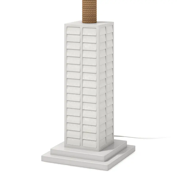 63" White Polyresin Floor Lamp With White Linen Shade