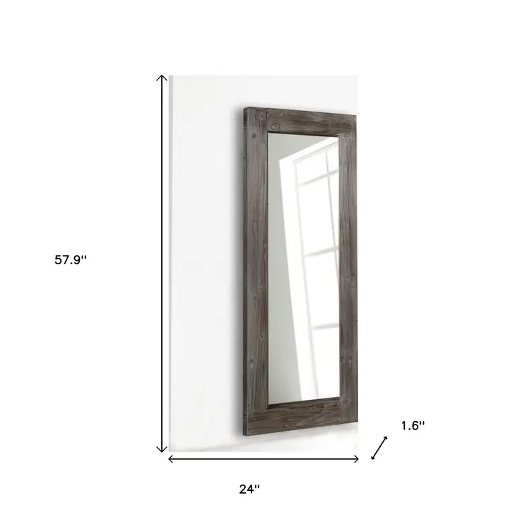 58" Dark Brown Solid Wood Freestanding and Wall Mount Accent Mirror