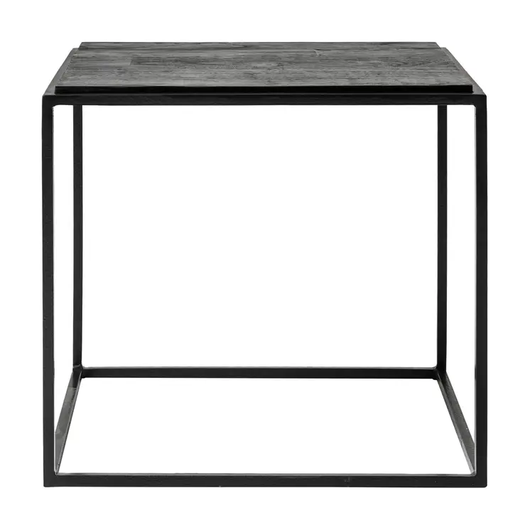 Set of Three 39" Brown And Black Solid Wood And Iron Square Nested Coffee Tables