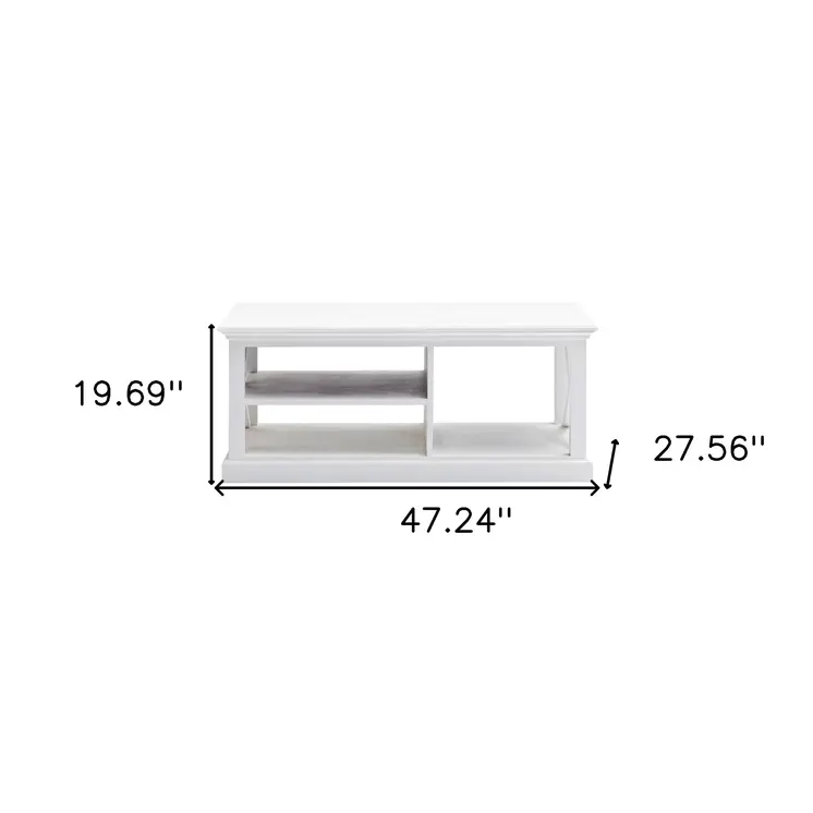 47" White Solid Wood And Solid And Manufactured Wood Coffee Table With Three Shelves