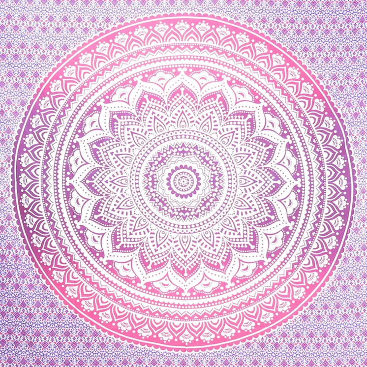 92" X 84" Pink And White Mandala Cotton Hanging Tapestry