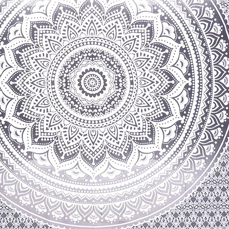 92" X 84" Gray And White Mandala Cotton Hanging Tapestry