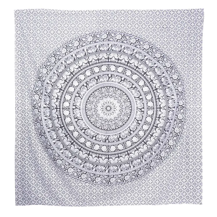 92" X 84" Black And White Mandala Cotton Hanging Tapestry