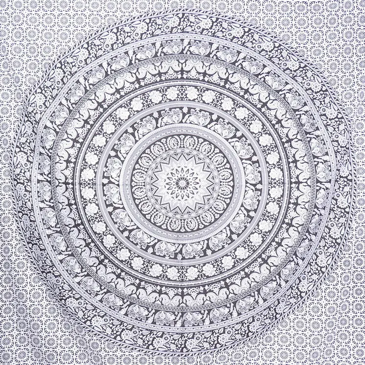 92" X 84" Black And White Mandala Cotton Hanging Tapestry