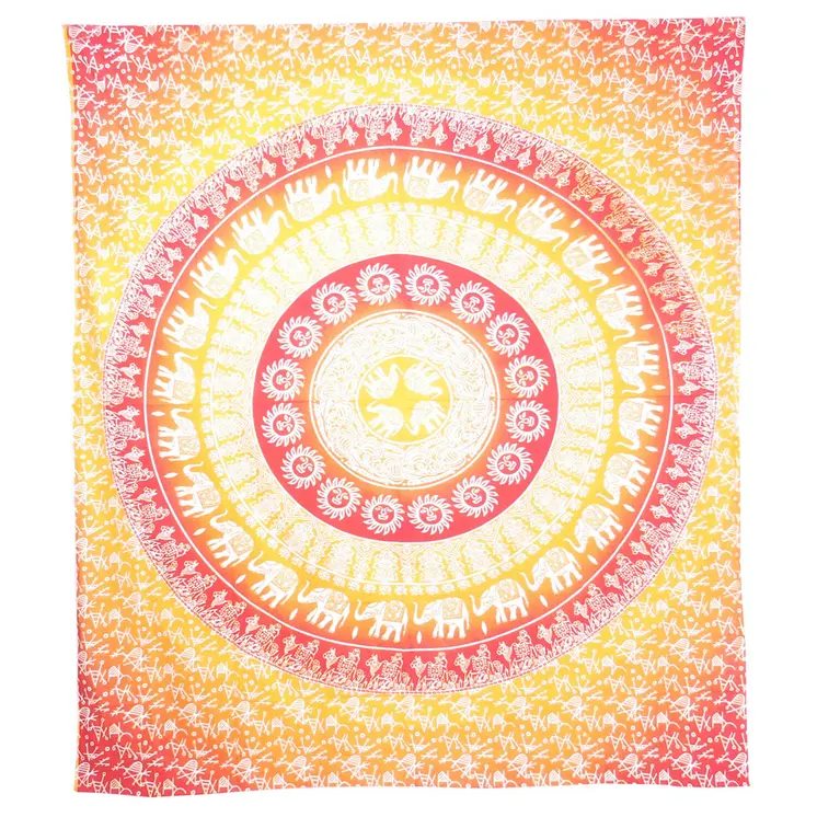 92" X 84" Mustard Red And White Mandala Cotton Hanging Tapestry
