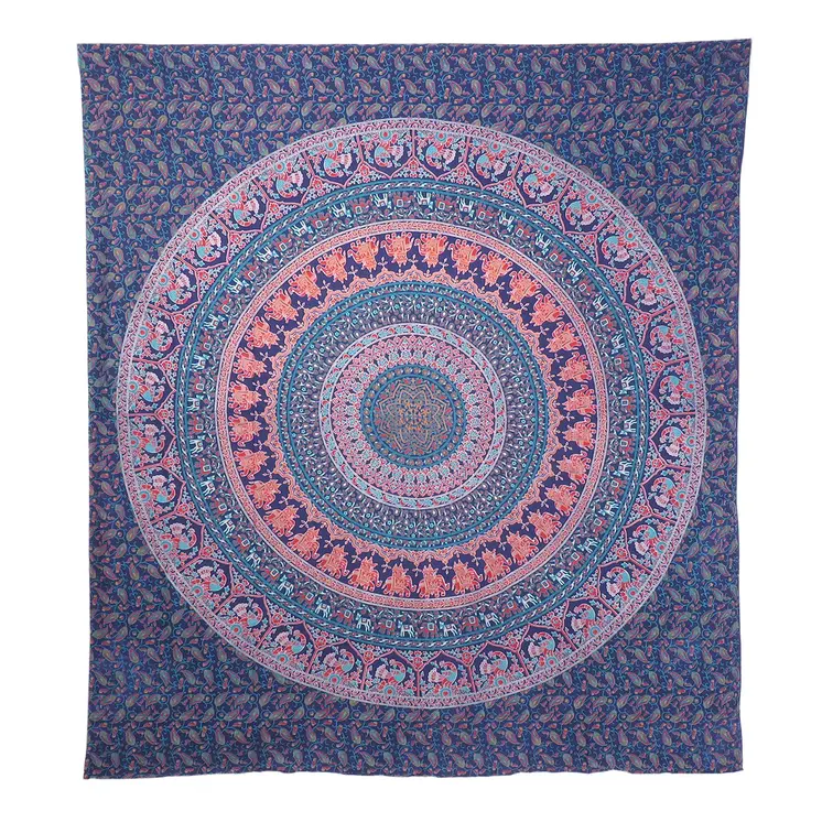 92" X 84" Green Blue And Orange Mandala Cotton Hanging Tapestry