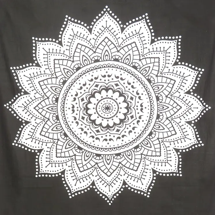 92" X 84" Black And White Mandala Cotton Hanging Tapestry