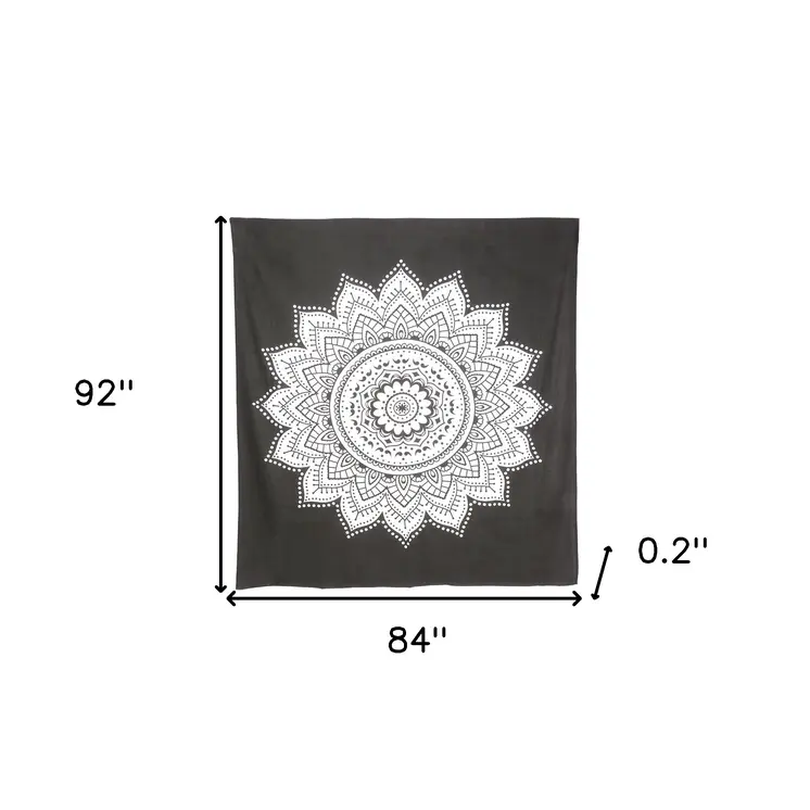 92" X 84" Black And White Mandala Cotton Hanging Tapestry