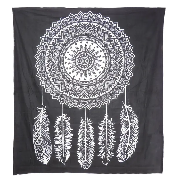 92" X 84" Black And White Abstract Cotton Hanging Tapestry