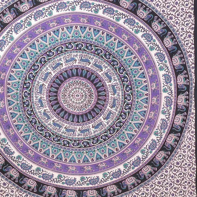 92" X 84" Purple Black And White Mandala Cotton Hanging Tapestry