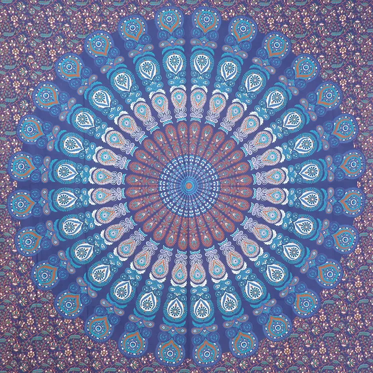 92" X 84" Navy Blue Blue And Purple Mandala Cotton Hanging Tapestry