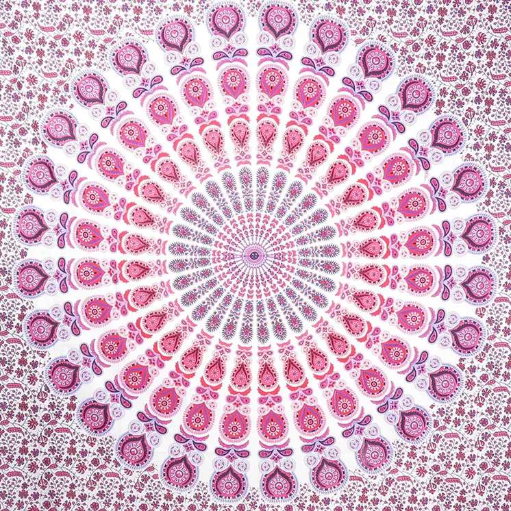 92" X 84" Pink White And Red Mandala Cotton Hanging Tapestry