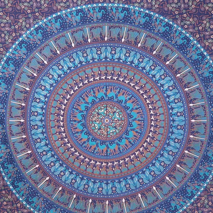 92" X 84" Sky Blue And Purple Mandala Cotton Hanging Tapestry