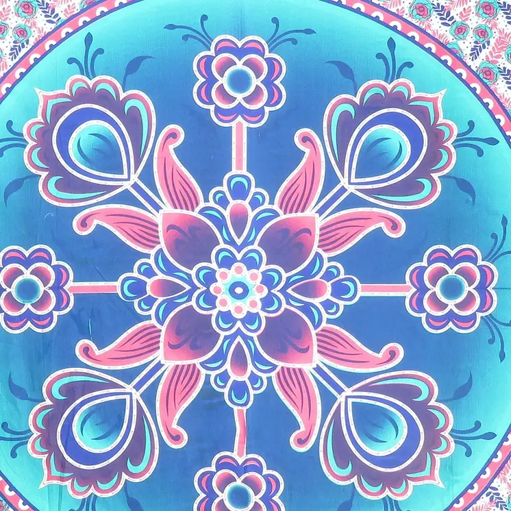 88" X 84" Pink Sky Blue And White Floral Cotton Hanging Tapestry