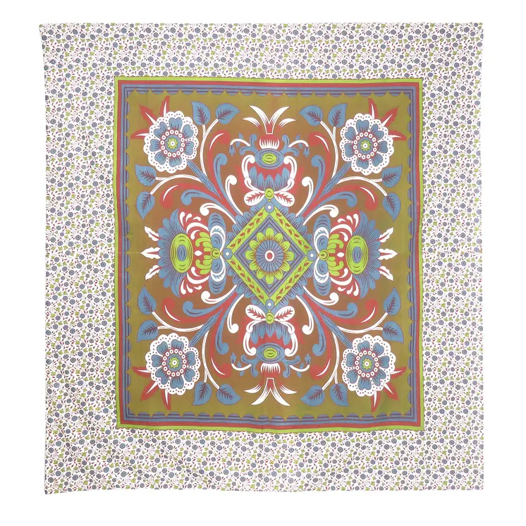 88" X 84" Green Red And White Floral Cotton Hanging Tapestry
