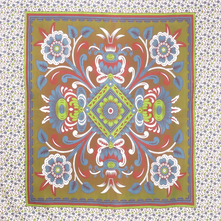 88" X 84" Green Red And White Floral Cotton Hanging Tapestry