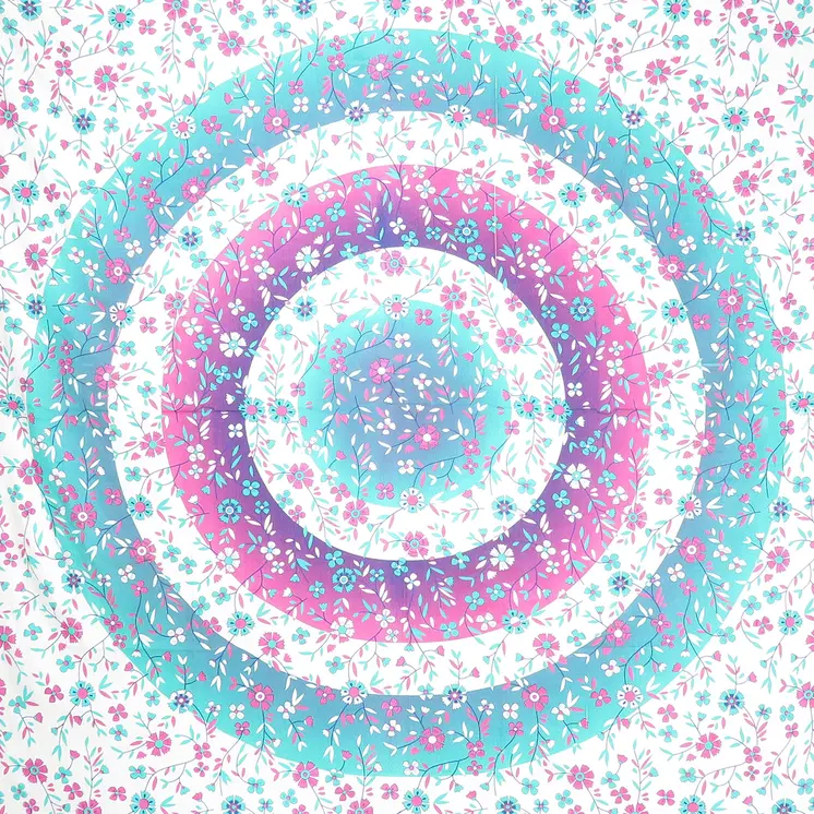 88" X 84" Pink Blue And White Floral Cotton Hanging Tapestry