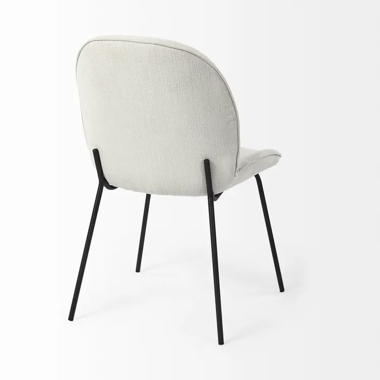 Set of Two White and Black Upholstered Fabric Dining Side Chairs