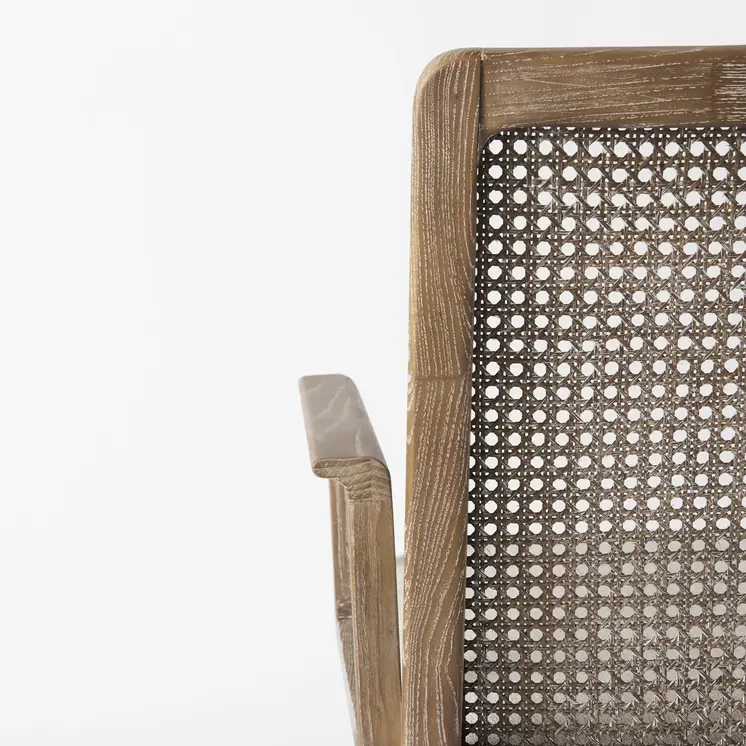 Cream And Brown Upholstered Fabric Dining Arm Chair