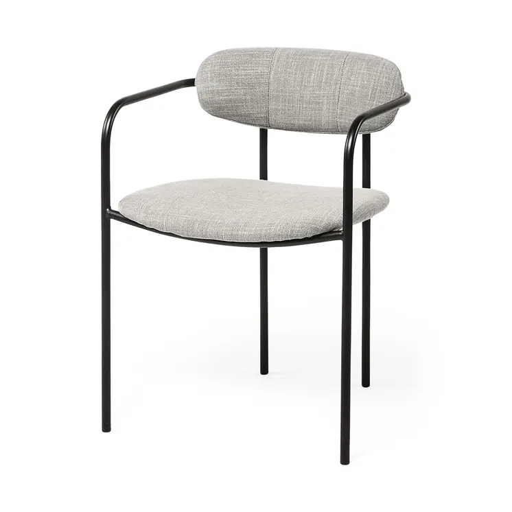 Set of Two Gray and Black Upholstered Fabric Dining Arm Chairs