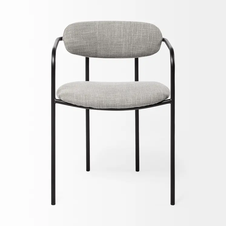 Set of Two Gray and Black Upholstered Fabric Dining Arm Chairs
