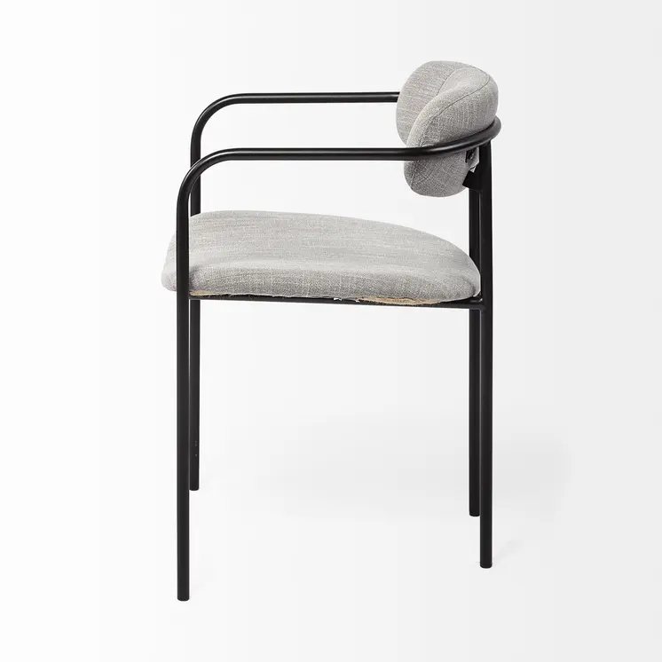 Set of Two Gray and Black Upholstered Fabric Dining Arm Chairs