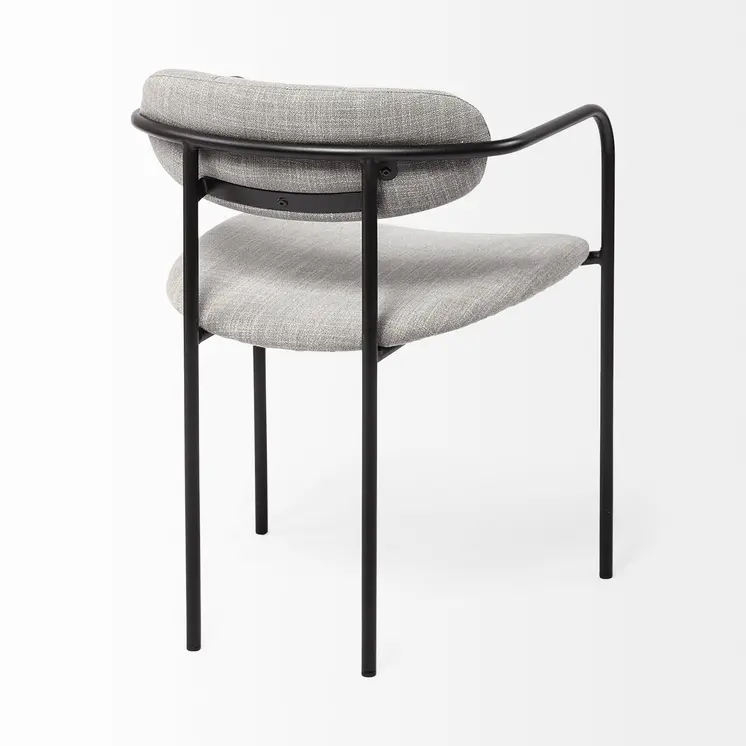 Set of Two Gray and Black Upholstered Fabric Dining Arm Chairs