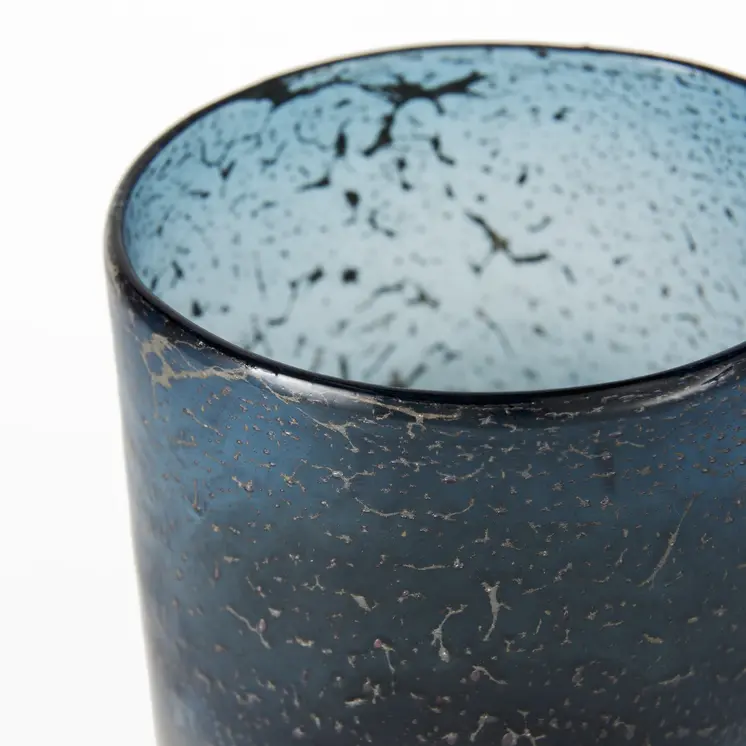 8" Blue And Gold Abstract Cylinder Crystal Glass Table Vase