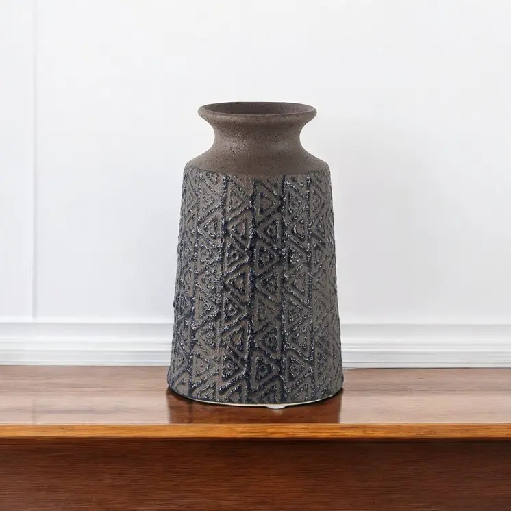 7" Brown Abstract Cylinder Ceramic Table Vase