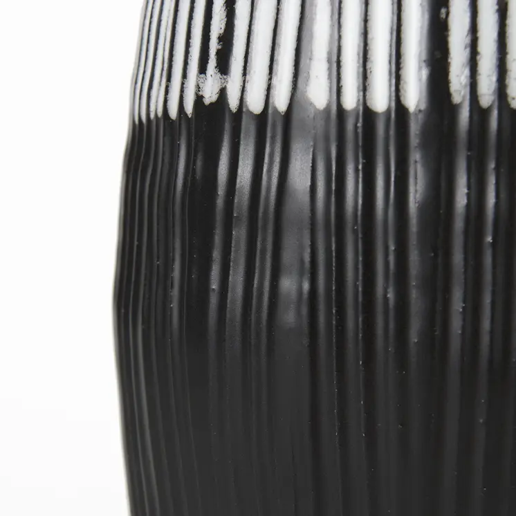 19" Black Gray And White Abstract Cylinder Ceramic Table Vase