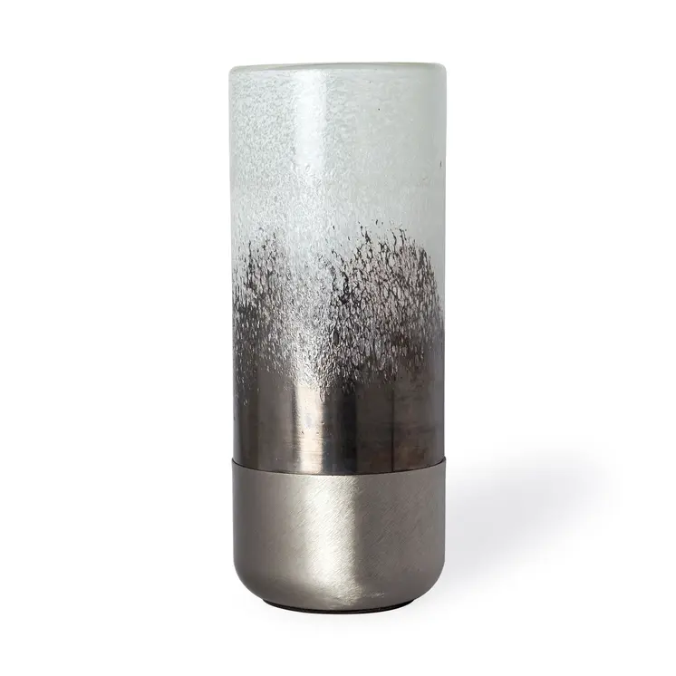 13" White Abstract Cylinder Crystal Glass Table Vase