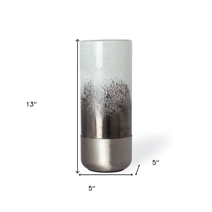 13" White Abstract Cylinder Crystal Glass Table Vase