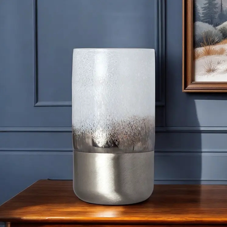 12" White Abstract Cylinder Crystal Glass Table Vase