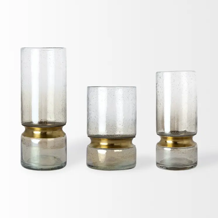 11" Gold Abstract Cylinder Crystal Glass Table Vase