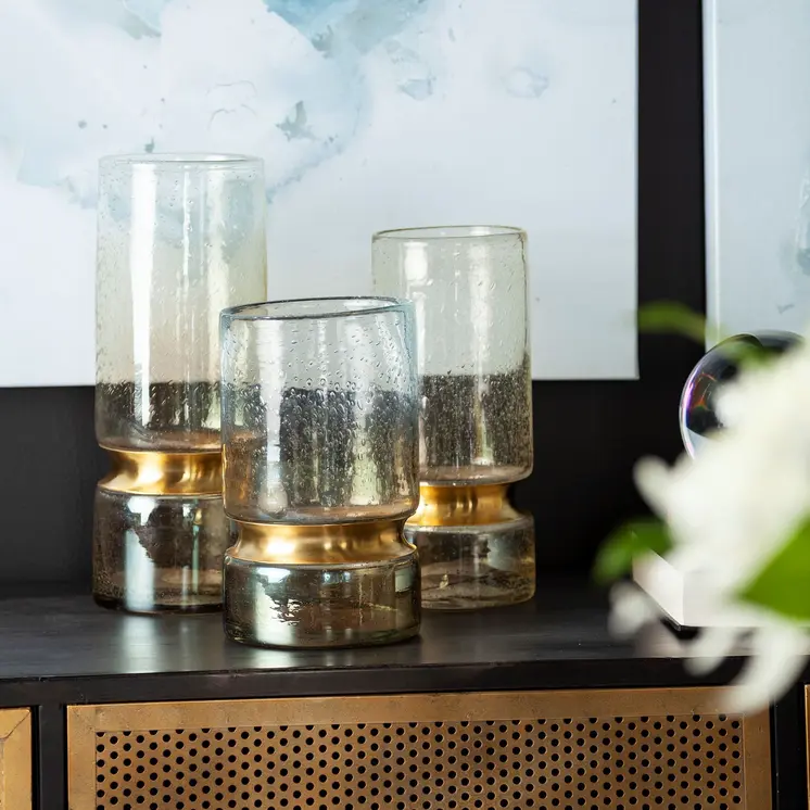 11" Gold Abstract Cylinder Crystal Glass Table Vase