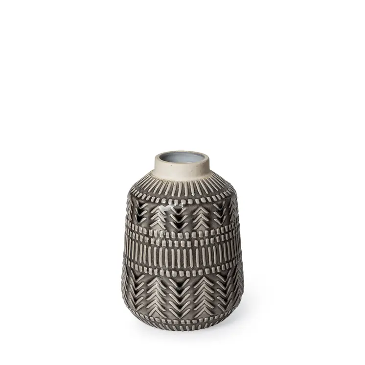 8" Gray Abstract Cylinder Ceramic Table Vase